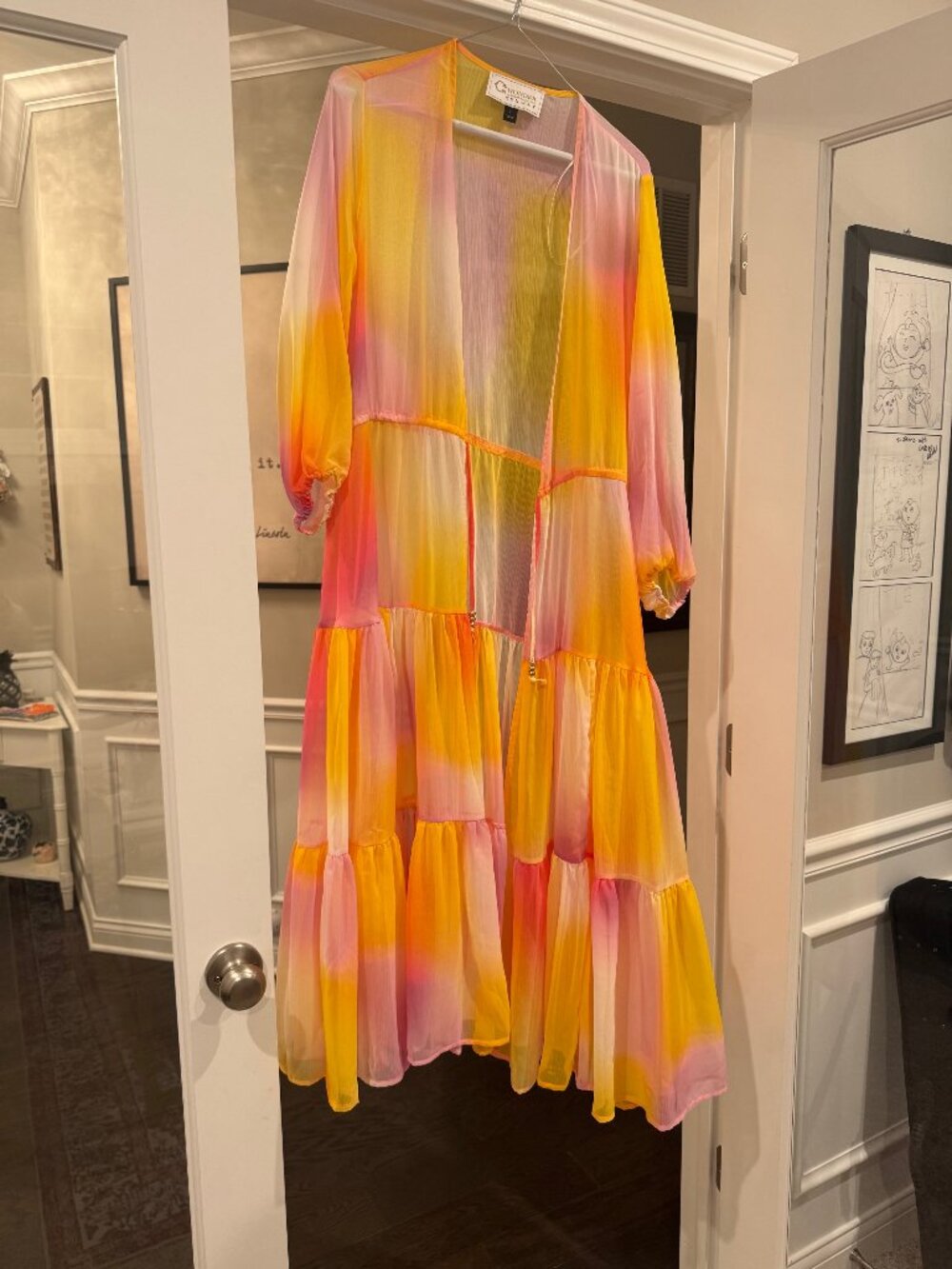 C Wonder Runway Collection Crinkled Chiffon Tiered Duster Vacation - Beach Small